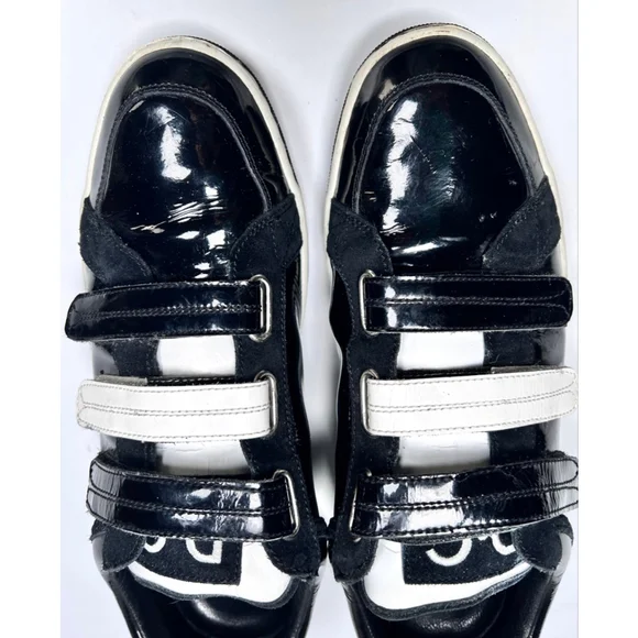 Dolce & Gabbana Mens Shoes Black White Patent Leather Sneakers DU0977Size 44